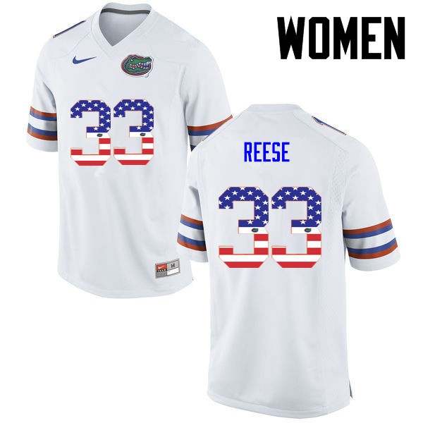 Florida Gators Women #33 David Reese College Football USA Flag Fashion White